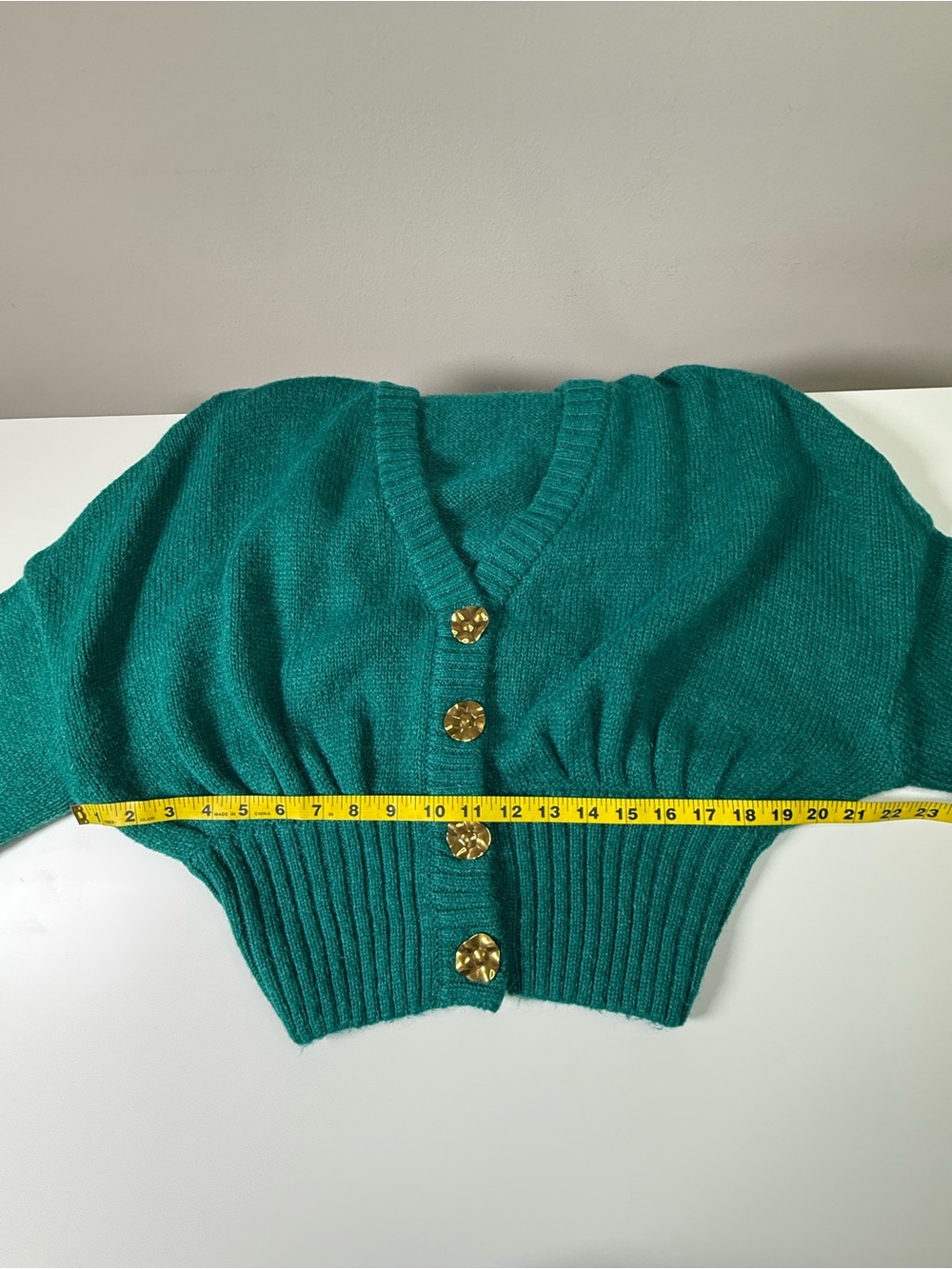 Farm Rio | Knit Cropped Cardigan Balloon Sleeve Sweater | Green | Size M - Picture 11 of 14